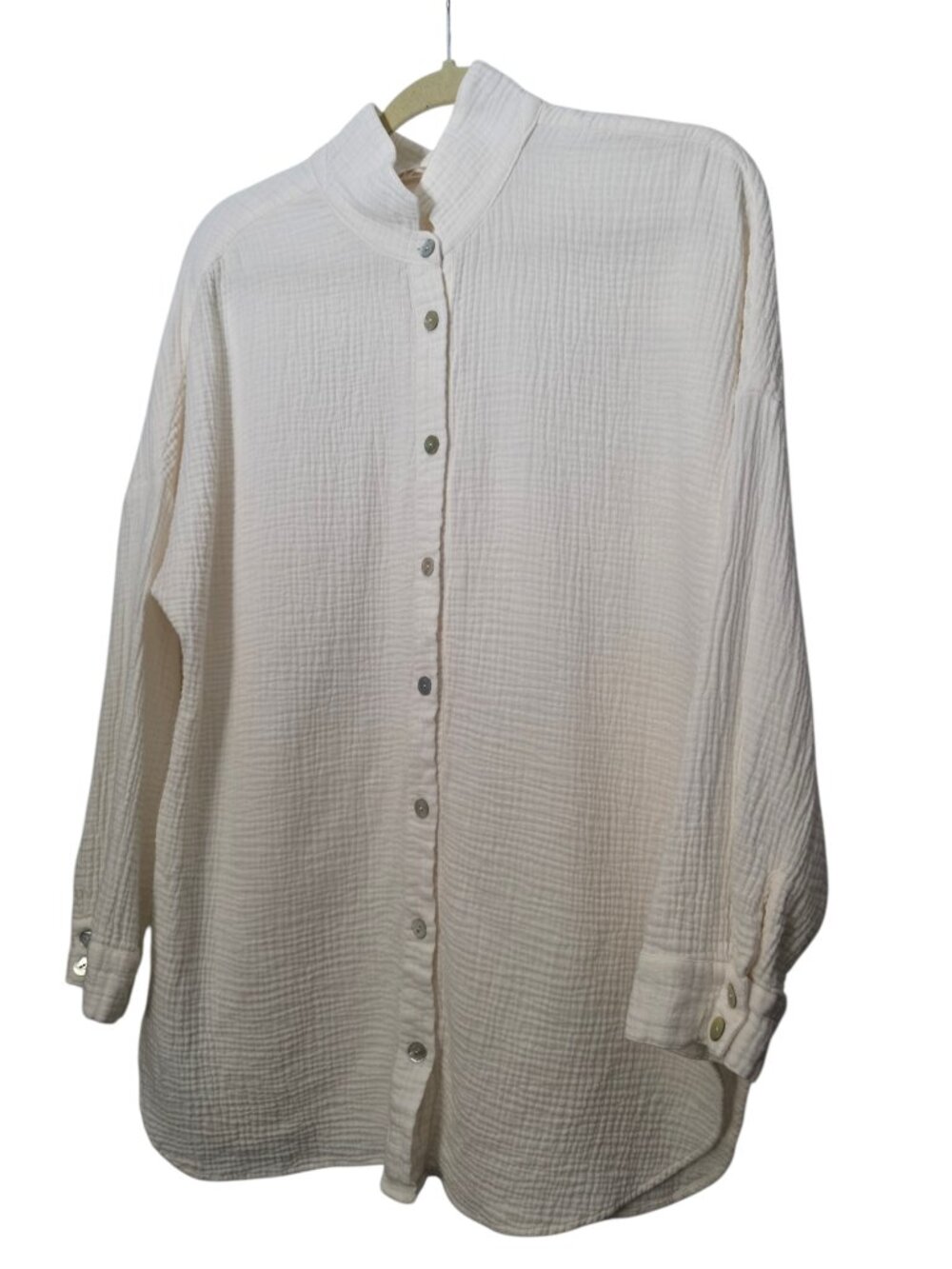 Soft Surroundings Women's Off-White Gauzy Cotton Coastal Button-Up Top Sz L